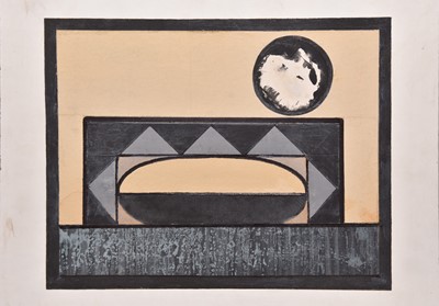 Lot 22 - George Holt (British 1924-2005) Abstract composition in black, grey and off white, 'Hoaring Bier'