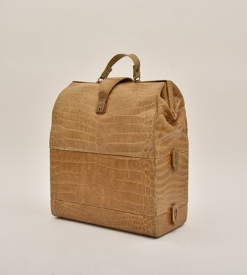 Lot 484 - Baroness Margaret Thatcher: A light tan crocodile 'sac mallette' style travel bag