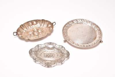 Lot 99 - A white metal waiter and two white metal bowls