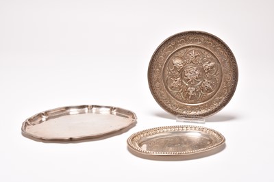 Lot 141 - Three white metal trays/plates