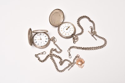Lot 434 - A Waltham braille pocket watch and a silver hunter, with a silver Albert and 9ct fob