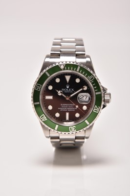 Lot 466 - Rolex: A gentleman's stainless steel Submariner 'Kermit Flat 4' bracelet watch