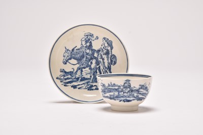 Lot 17 - Uncommon Caughley 'Travellers' tea bowl and saucer, circa 1776-88