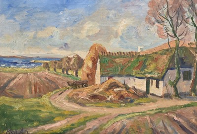 Lot 79 - Finn Andersen (1909-1987) Country Scene, Study of a Cottage and Fields