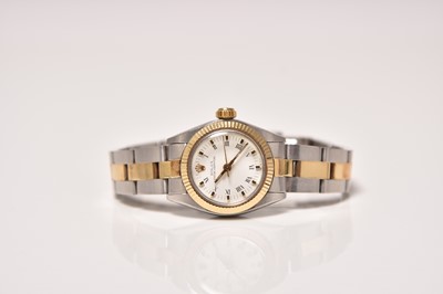 Lot 464 - Rolex: A lady's bi-metal Oyster Perpetual bracelet watch
