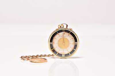 Lot 452 - Jaeger-LeCoultre: A gold plated alarm pocket watch, with an 18ct gold chain and sovereign fob