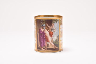 Lot A large Coalport mug painted with a scene from Homer's Iliad, attributed to Thomas Baxter