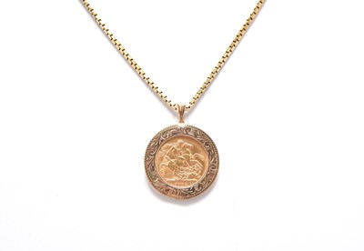 Lot 341 - A sovereign pendant on chain