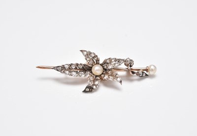 Lot 237 - A late 19th century rose cut diamond and pearl brooch