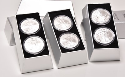 Lot 208 - USA, six proof silver 1oz fine silver American Eagle silver dollars