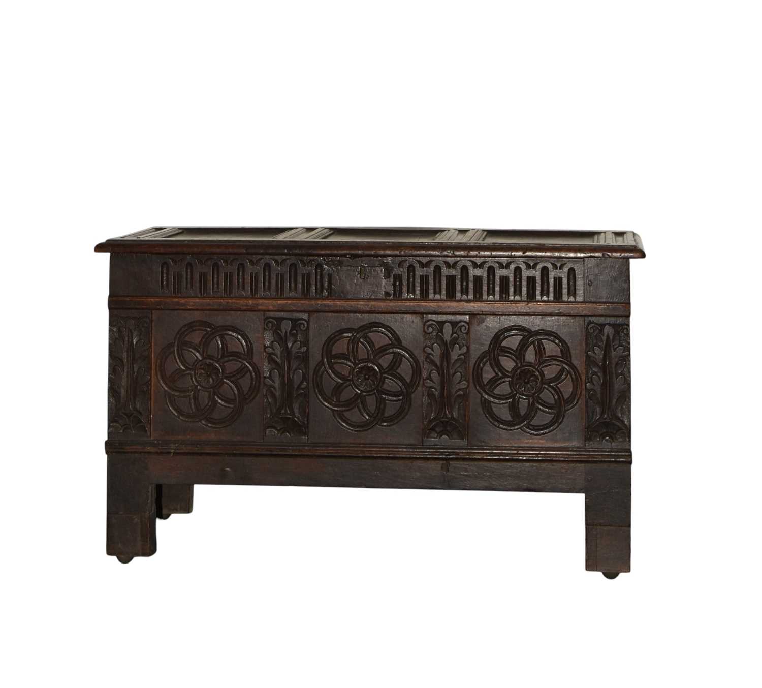 Lot 329 - A 17th century three panel coffer