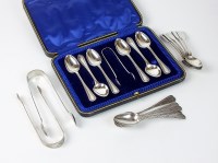 Lot 5 - A cased set of six silver teaspoons with sugar...