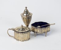 Lot 20 - A three piece silver condiment set, Robinson &...