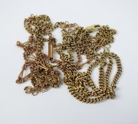 Lot 57 - Four yellow metal chains, stamped '375', '9c'...