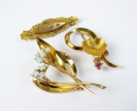 Lot 62 - A 9ct gold opal floral spray brooch, together...