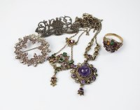 Lot 80 - A blister pearl, garnet, emerald and paste set...