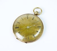 Lot 85 - A continental yellow metal fob watch, the...