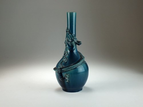 Lot 178 - A Chinese fahua turquoise glazed vase, 19th...