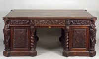 Lot 280 - A mid 19th century oak double pedestal desk,...
