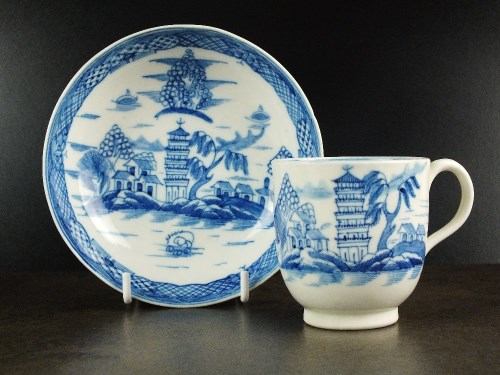 Lot 13 - A Caughley coffee cup and saucer, circa...