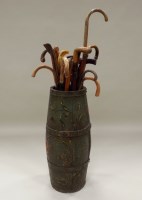 Lot 357 - A polychrome decorated coopered stick and...