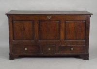 Lot 389 - A George III oak mule chest, the three plank...