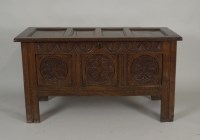 Lot 422 - A late 17th century joined oak coffer the four...