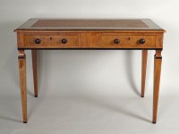 Lot 439 - A 20th century walnut two drawer writing table,...
