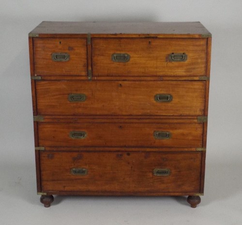 Lot 469 - An 19th century teak secretaire campaign chest,...