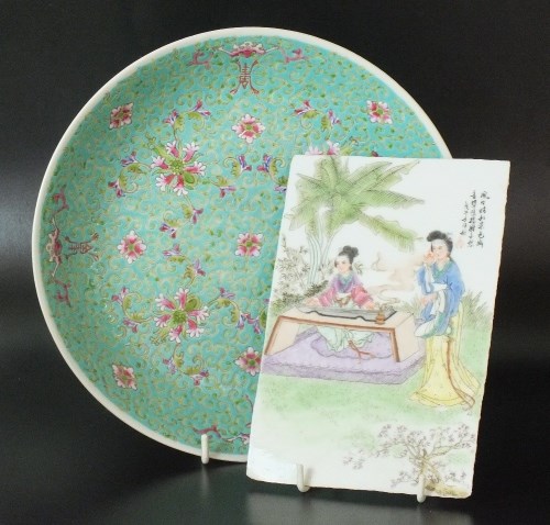 Lot 40 - A Chinese famille rose plaque, Republic Period...