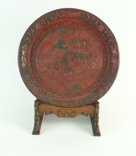 Lot 119 - A Chinese two colour cinnabar lacquer tray and...