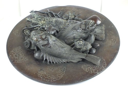 Lot 150 - A Japanese bronze marine life platter,...