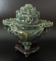 Lot 176 - A Chinese jadeite tripod censer and cover,...