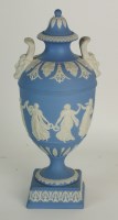 Lot 65 - A Wedgwood blue jasperware urn and cover in...