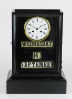 Lot 158 - A late 19th century ebonised calendar clock,...