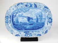 Lot 42 - Three English blue and white meat plates,...