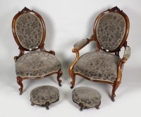 Lot 220 - An early Victorian walnut salon suite...