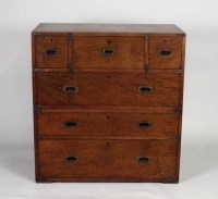 Lot 233 - A 19th century teak campaign style secretaire...