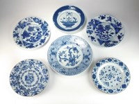 Lot 37 - Six Chinese blue and white plates, 18th...