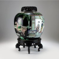 Lot 53 - A Chinese famille verte style ginger jar, 19th...