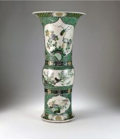 Lot 63 - A Chinese biscuit famille verte vase, Gu, Qing,...