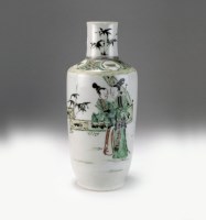 Lot 69 - A Chinese famille verte vase, Qing, of ovoid...