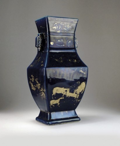 Lot 105 - A Chinese blue and gilt hu form vase, 19th...