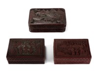 Lot 194 - Three Chinese cinnabar lacquer boxes, 19th...
