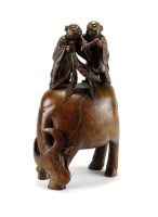 Lot 202 - A Chinese bamboo carving of boys on a buffalo,...