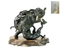 Lot 245 - A Japanese bronze figure of an elephant...
