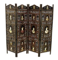 Lot 302 - An Indian painted teak three-fold screen,...