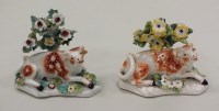 Lot 76 - Two Derby porcelain models of recumbent cow...