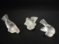 Lot 111 - Three Lalique frosted glass models of birds,...