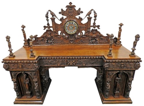 Lot 231 - A Victorian oak clock back pedestal sideboard,...